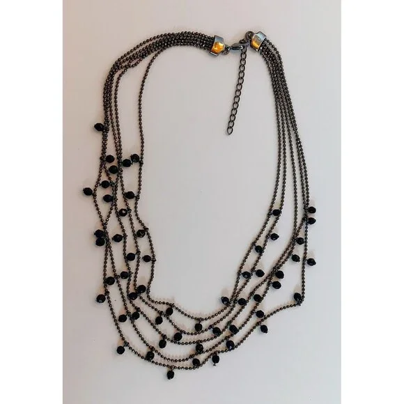 Premier Designs Layered Gunmetal Black Bead Necklace 14-18 in - Picture 9 of 10
